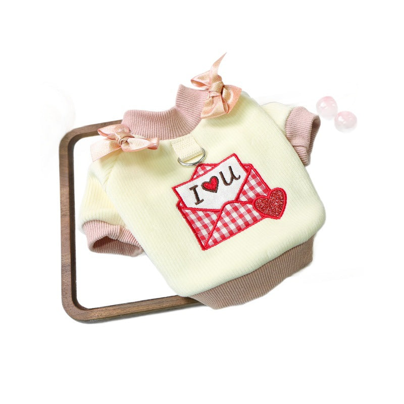 Cute Pet Small Dog Envelope Diamond Ring Crew Neck T-Shirt