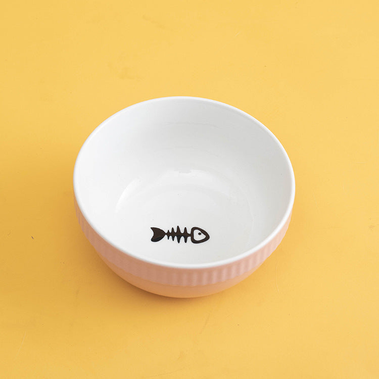 Ceramic Pet Bowl High Foot Neck Protection Snacks Anti-black Chin Oblique Mouth - Majestic Pet Kingdom