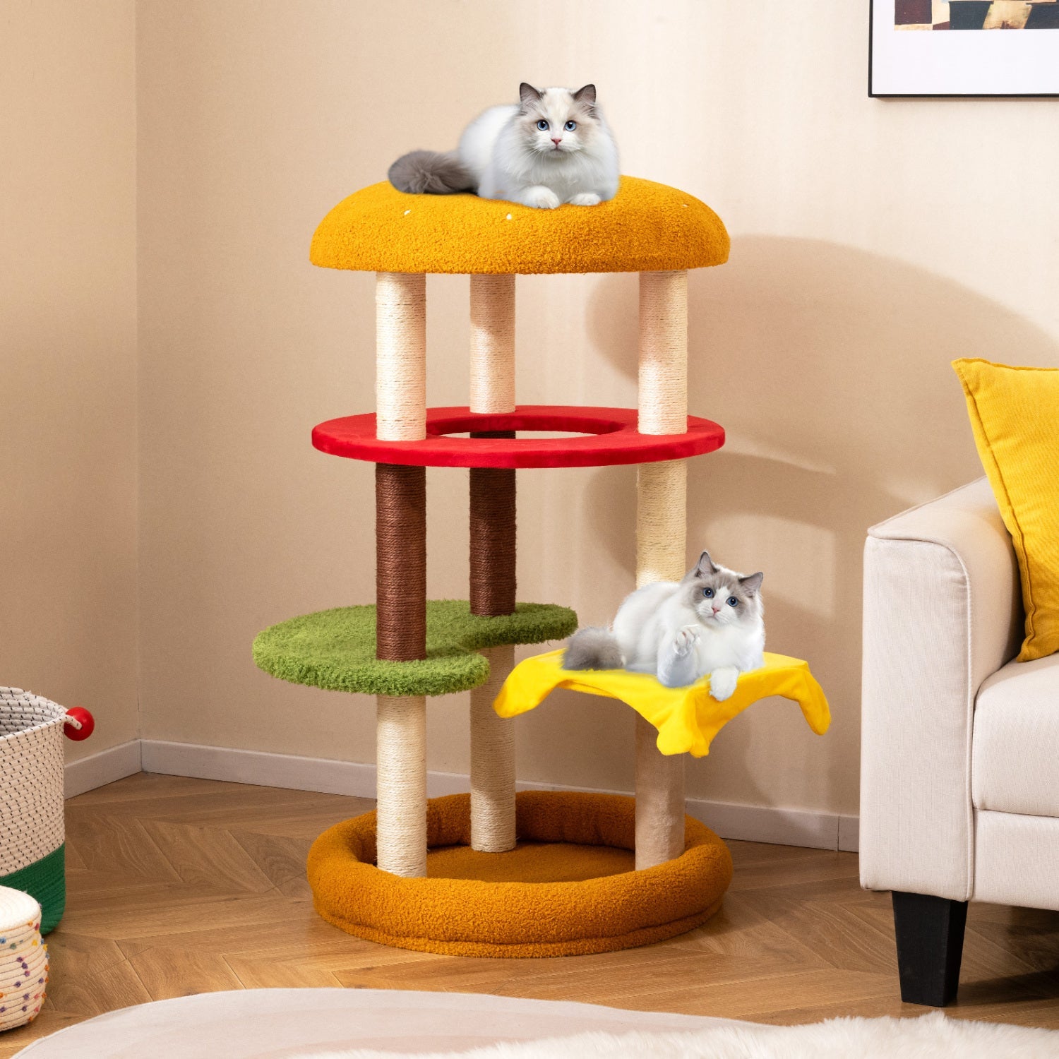42 Inch Tall Modern Cat Tree Multi-Level with Padded Perch and Cat Bed - Majestic Pet Kingdom