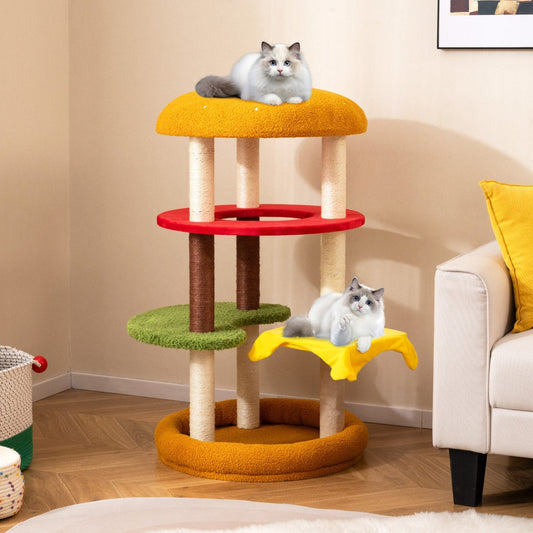 42 Inch Tall Modern Cat Tree Multi-Level with Padded Perch and Cat Bed - Majestic Pet Kingdom