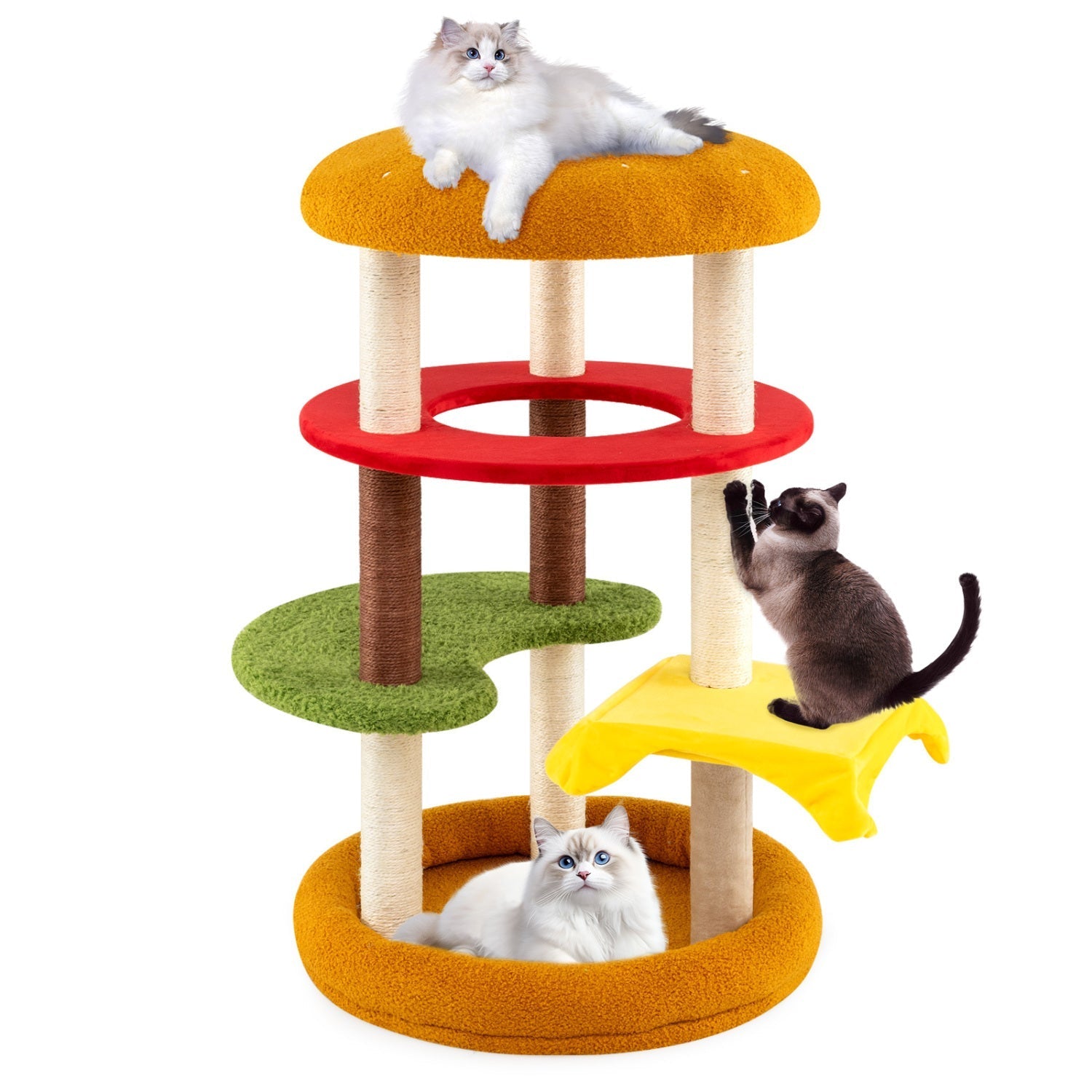 42 Inch Tall Modern Cat Tree Multi-Level with Padded Perch and Cat Bed - Majestic Pet Kingdom