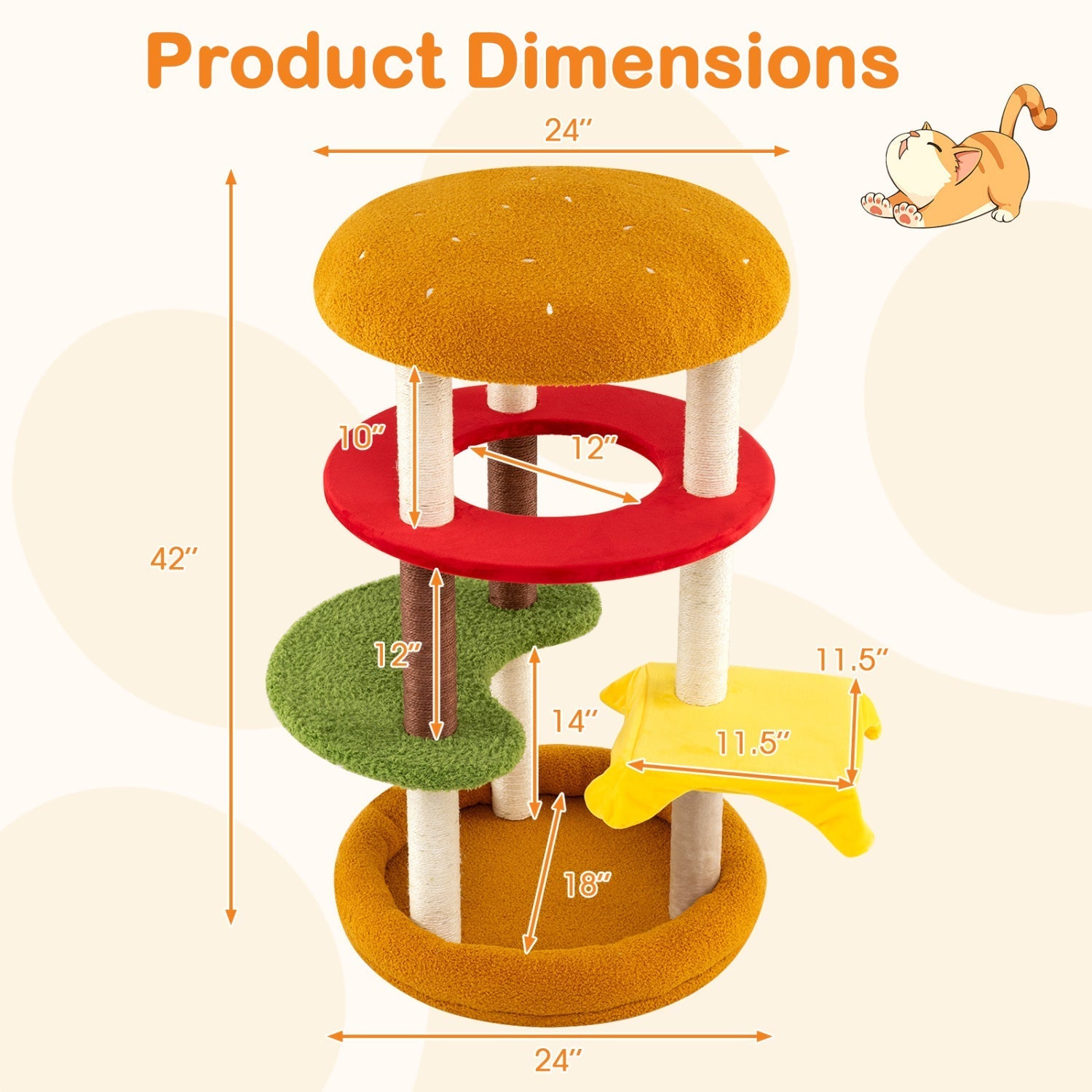 42 Inch Tall Modern Cat Tree Multi-Level with Padded Perch and Cat Bed - Majestic Pet Kingdom