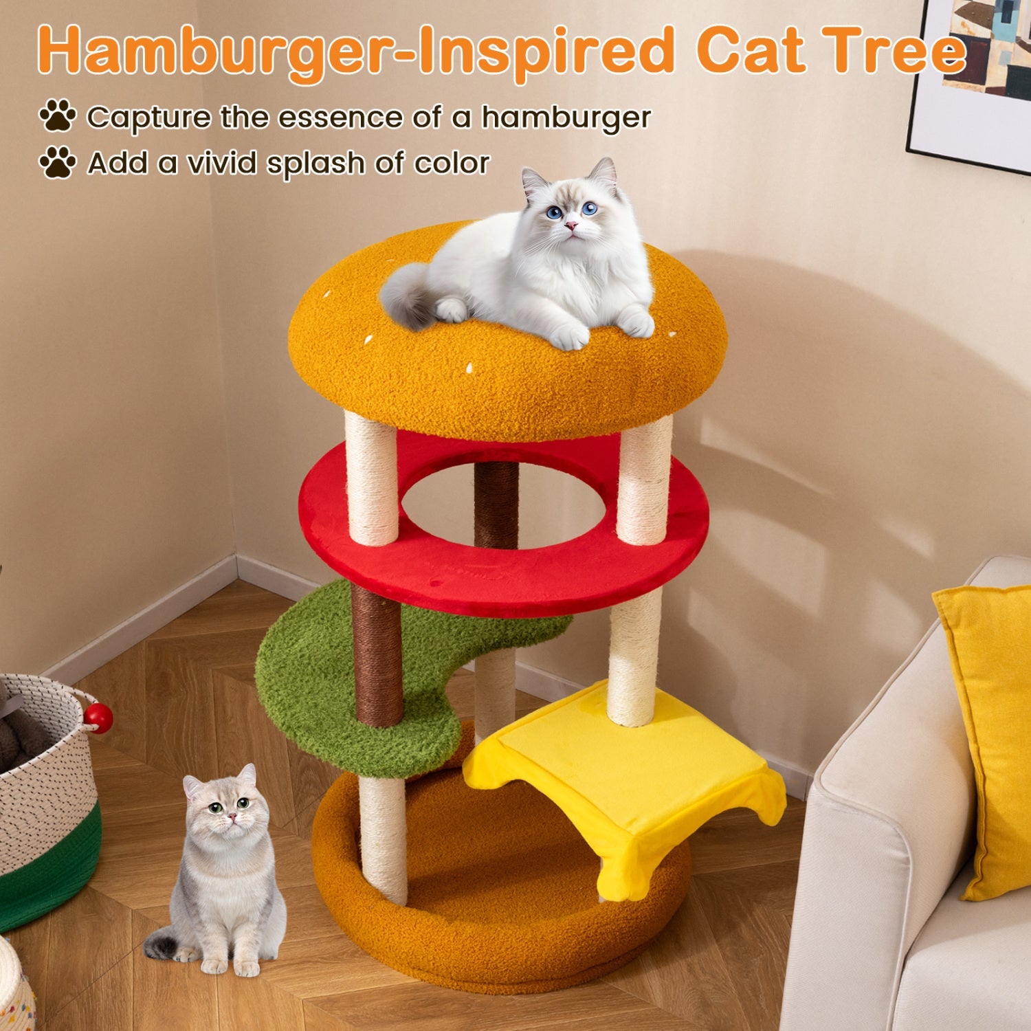 42 Inch Tall Modern Cat Tree Multi-Level with Padded Perch and Cat Bed - Majestic Pet Kingdom