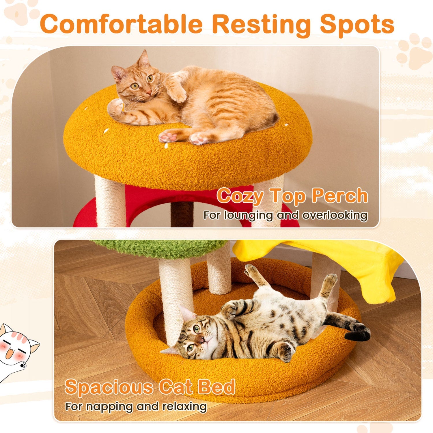 42 Inch Tall Modern Cat Tree Multi-Level with Padded Perch and Cat Bed - Majestic Pet Kingdom