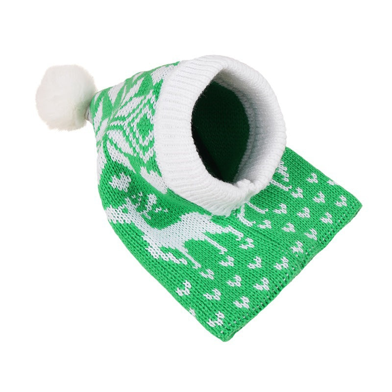 Christmas New Atmosphere Love Snowflake Elk Printing Knitted Warm Pet Dog Cat Fur Ball Hat - Majestic Pet Kingdom