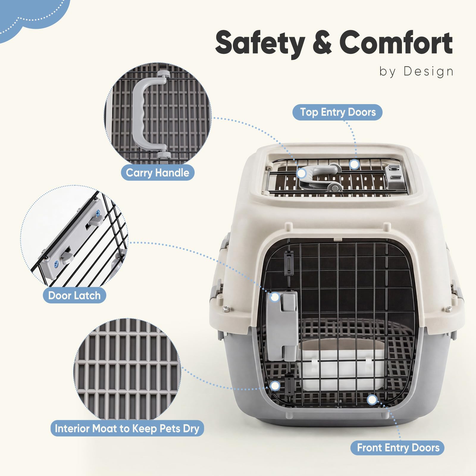 Pet Carrier Hard Plastic Airline Approved Travel Crate with Bowl - Detail Angle 4 | Majestic Pet Kingdom