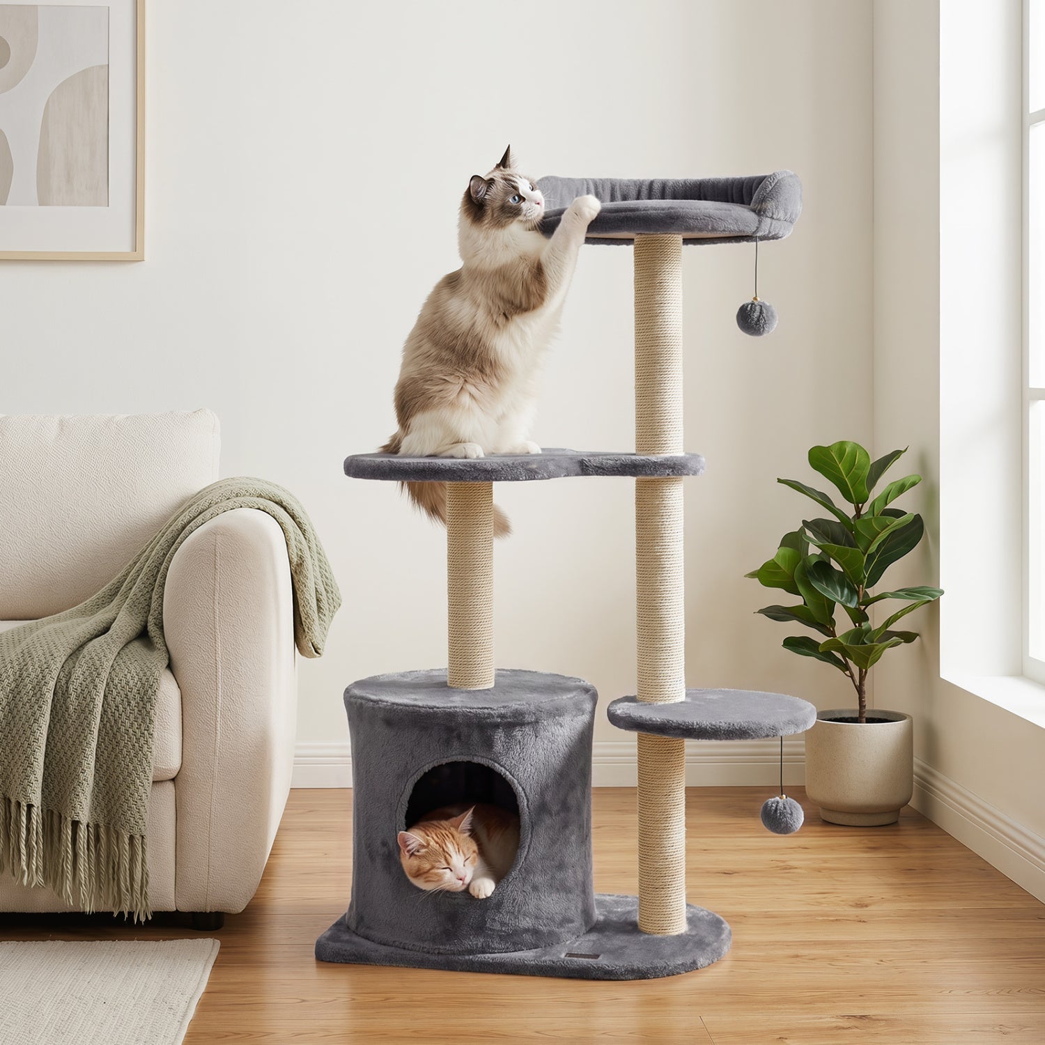 Cat Tree 43" with Condo, Perches & Scratching Posts