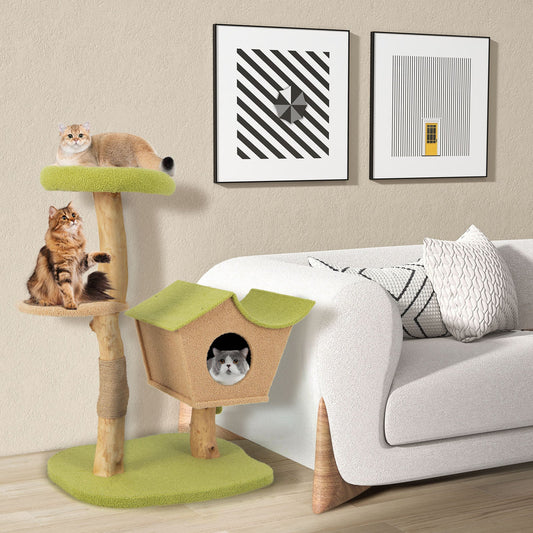 43 Inch Wooden Cat Tree with Padded Top Perch-Green | Purrfect Pet Kingdom