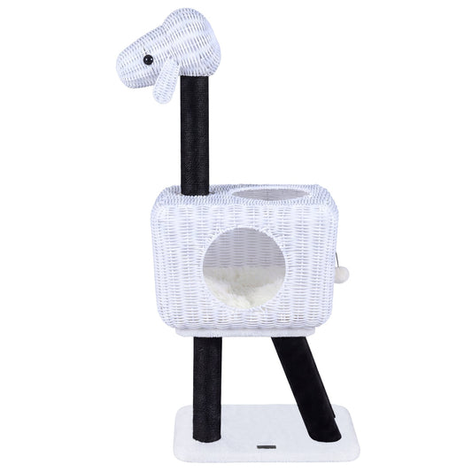 43-Inch Lamb-Shaped Cat Tower with 2-Door Rattan Condo for Indoor Kittens - Majestic Pet Kingdom