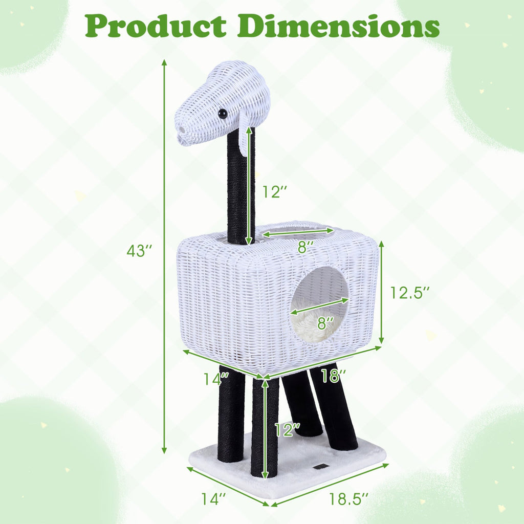 43-Inch Lamb-Shaped Cat Tower with 2-Door Rattan Condo for Indoor Kittens - Majestic Pet Kingdom