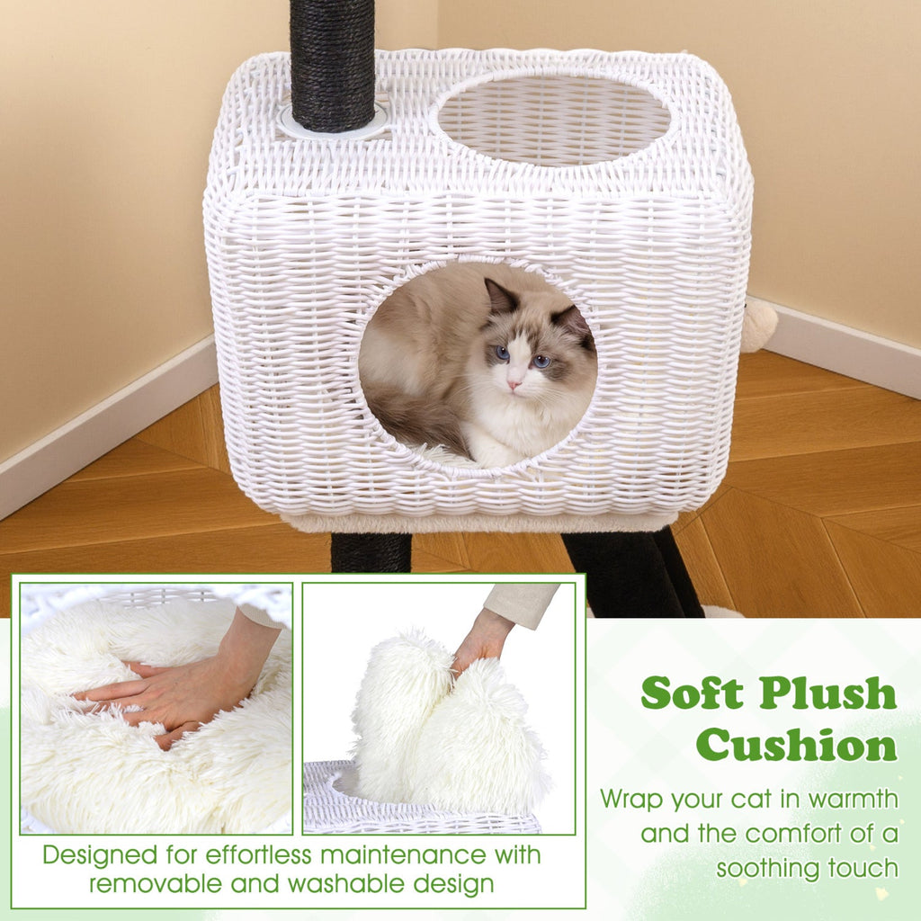 43-Inch Lamb-Shaped Cat Tower with 2-Door Rattan Condo for Indoor Kittens - Majestic Pet Kingdom
