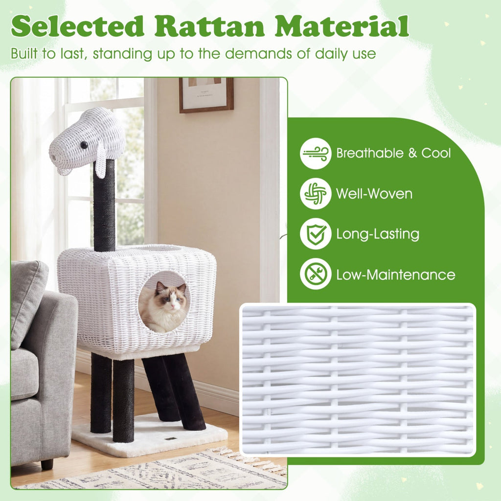 43-Inch Lamb-Shaped Cat Tower with 2-Door Rattan Condo for Indoor Kittens - Majestic Pet Kingdom
