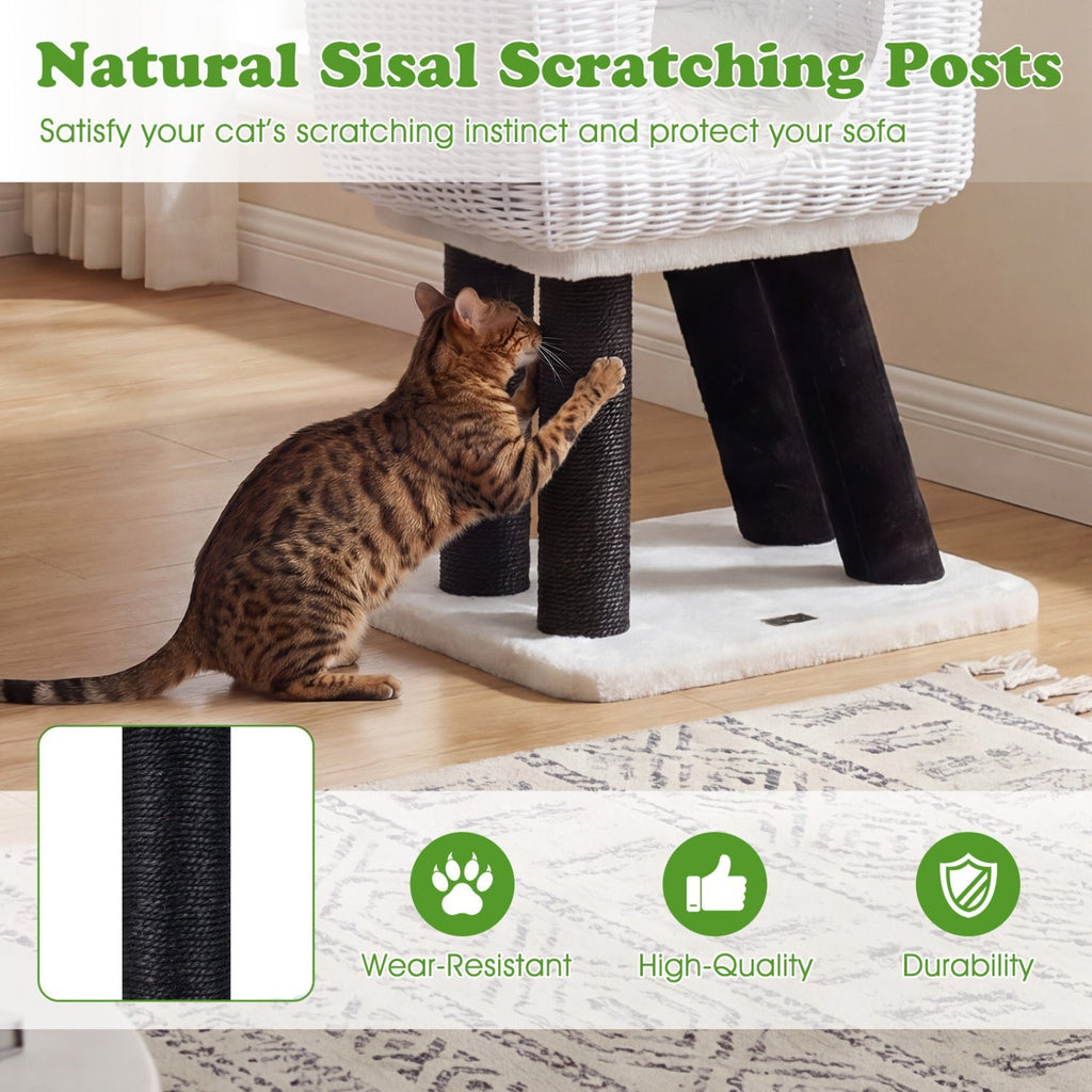 43-Inch Lamb-Shaped Cat Tower with 2-Door Rattan Condo for Indoor Kittens - Majestic Pet Kingdom