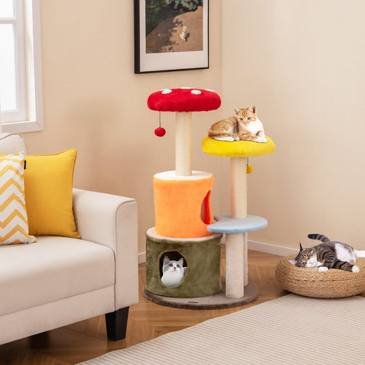 43 Inch Tall Cat Tree Cute with 2 Condos and Padded Platforms-Multicolor - Majestic Pet Kingdom
