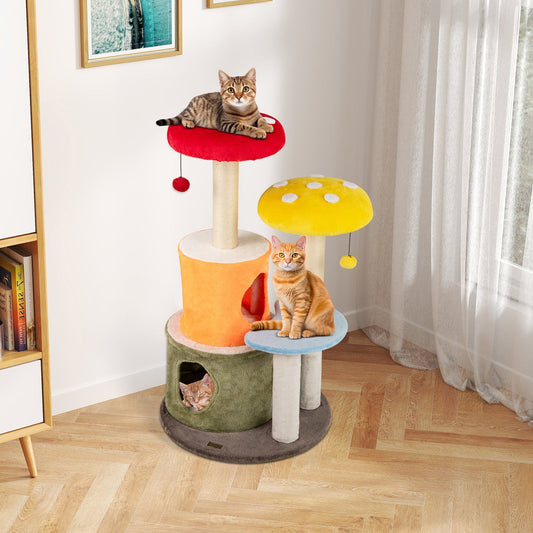 43 Inch Tall Cat Tree Cute with 2 Condos and Padded Platforms-Multicolor - Majestic Pet Kingdom