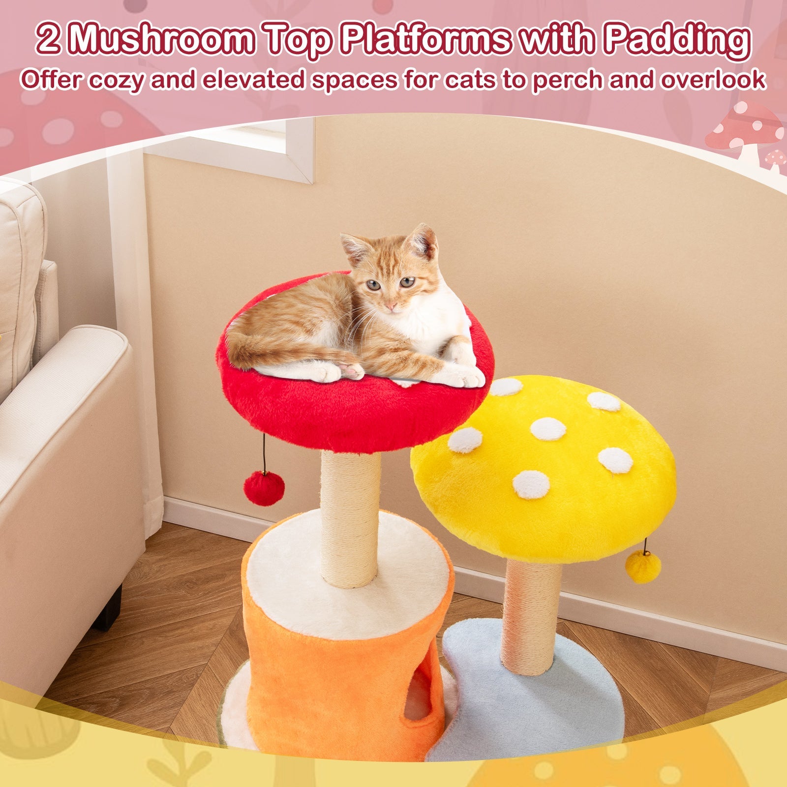 43 Inch Tall Cat Tree Cute with 2 Condos and Padded Platforms-Multicolor - Majestic Pet Kingdom