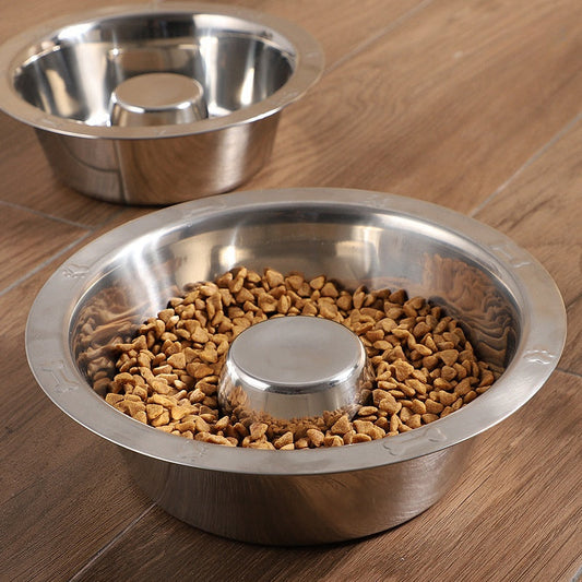 Dog Bowl Slow Feeder Stainless Steel Anti-Choke Maze Dish Mat