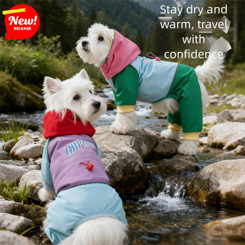 Waterproof 4-Leg Dog Jumpsuit With Hood, New Release Pet Outdoor Raincoat For Hiking & Travel - Premium Pet Accessory