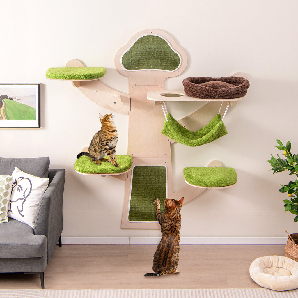 Wall-Mounted Cat Tower Cat Wall Shelves Furniture with Bed-Green - Majestic Pet Kingdom