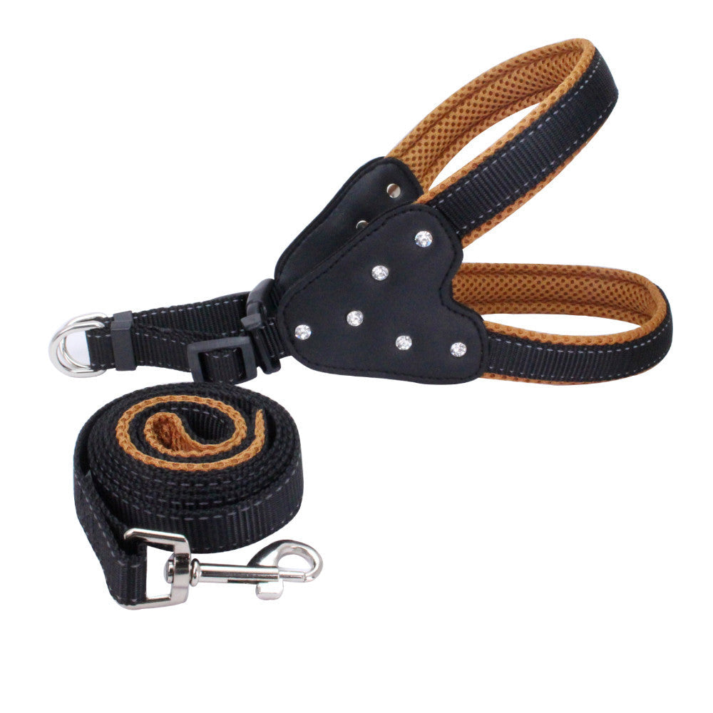 Comfortable Mesh Fabric Shiny Rhinestone Pet Hand Holding Rope Reflective Dog Breast Strap Vest Style