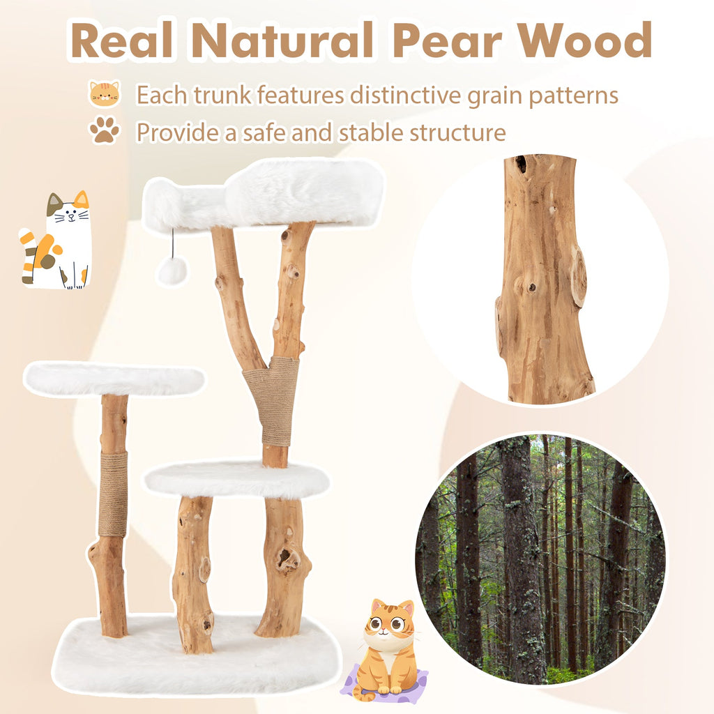44 Inch Solid Wood Cat Tree with Perch and Natural Jute Scratching Posts-White - Majestic Pet Kingdom