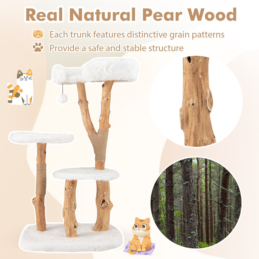 44 Inch Solid Wood Cat Tree with Perch and Natural Jute Scratching Posts-White - Majestic Pet Kingdom