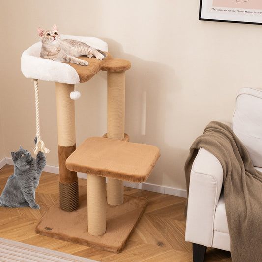 44 Inches Modern Cat Tree for Indoor Cats with Plush Padded Perch and Dangling Ball-Coffee | Purrfect Pet Kingdom