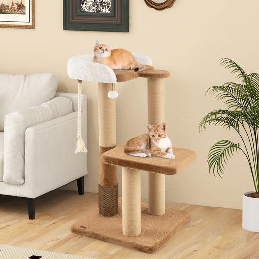 44 Inches Modern Cat Tree for Indoor Cats with Plush Padded Perch and Dangling Ball-Coffee | Purrfect Pet Kingdom
