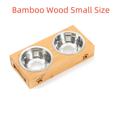 Solid Wood Pet Dining-table Dog Water Bowl Stainless Steel