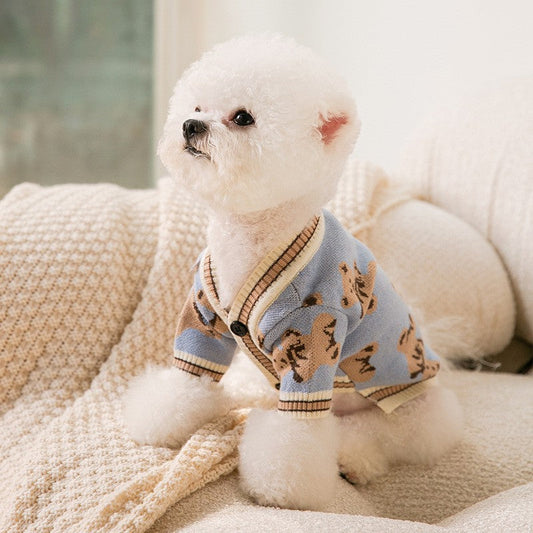 Dog Striped Knitted Sweater Cardigan Clothing - Majestic Pet Kingdom