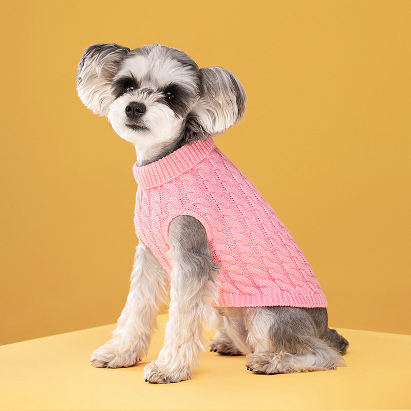 Autumn and winter pet dog cat warm solid color classic Fried Dough Twists sweater thickened turtleneck sweater - Majestic Pet Kingdom