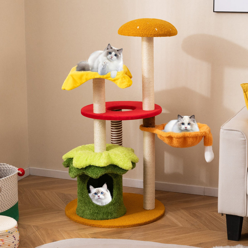 46 Inch Tall Cat Tree Multi-Level with Padded Perch and Hanging Basket Bed - Majestic Pet Kingdom
