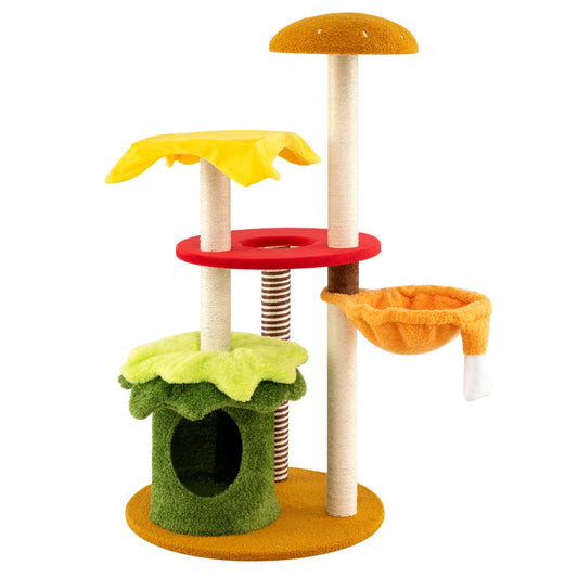 46 Inch Tall Cat Tree Multi-Level with Padded Perch and Hanging Basket Bed - Majestic Pet Kingdom