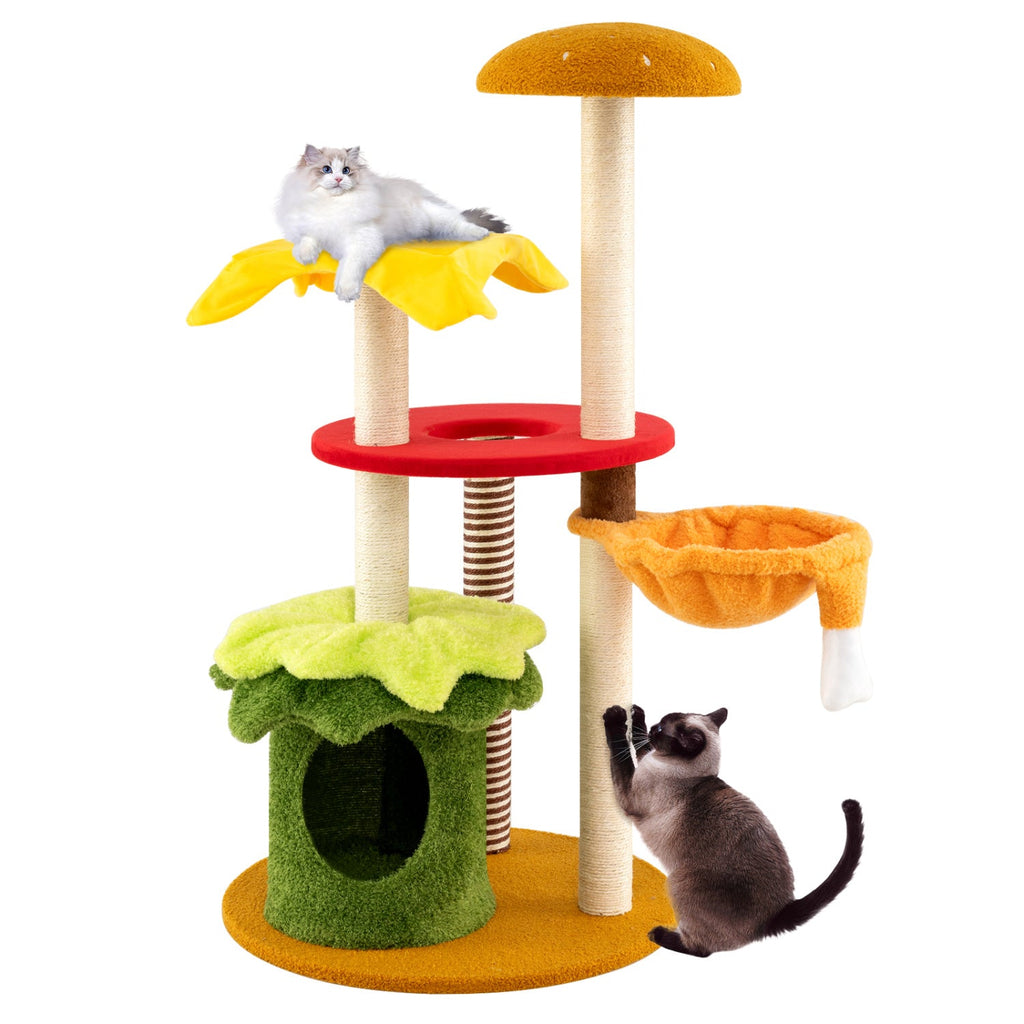 46 Inch Tall Cat Tree Multi-Level with Padded Perch and Hanging Basket Bed - Majestic Pet Kingdom