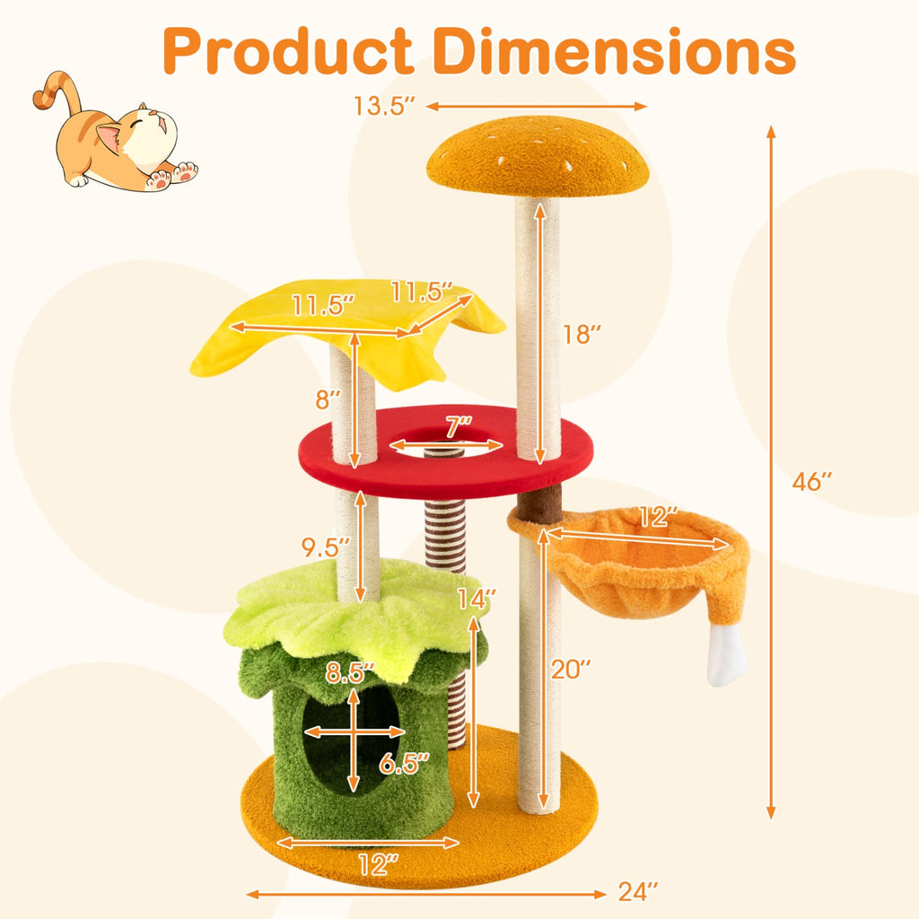 46 Inch Tall Cat Tree Multi-Level with Padded Perch and Hanging Basket Bed - Majestic Pet Kingdom