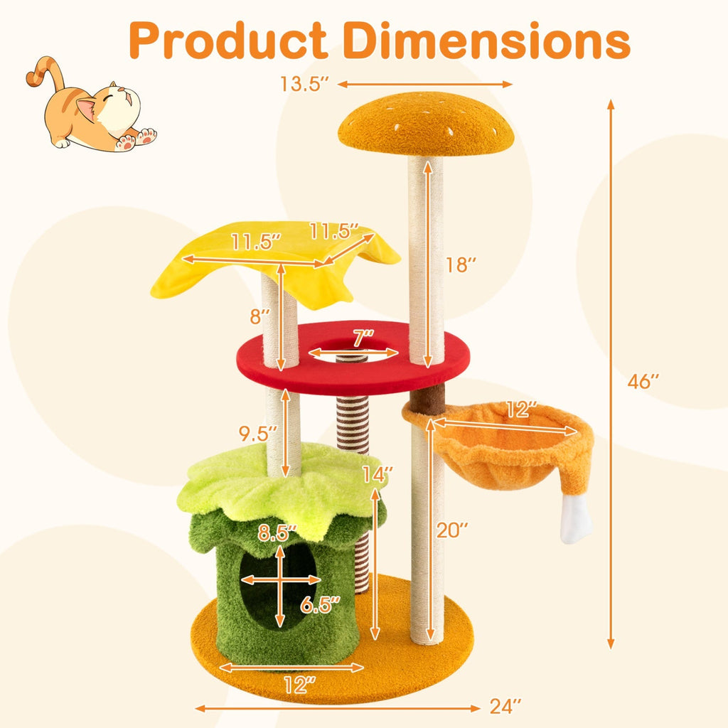 46 Inch Tall Cat Tree Multi-Level with Padded Perch and Hanging Basket Bed - Majestic Pet Kingdom