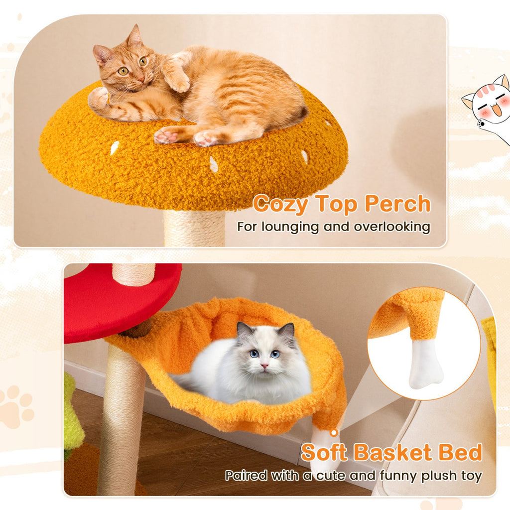 46 Inch Tall Cat Tree Multi-Level with Padded Perch and Hanging Basket Bed - Majestic Pet Kingdom