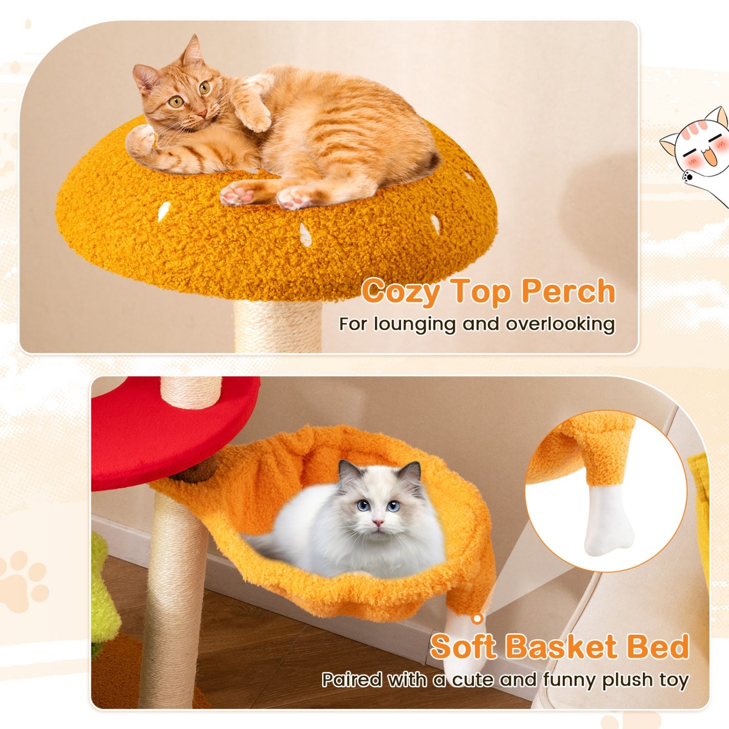 46 Inch Tall Cat Tree Multi-Level with Padded Perch and Hanging Basket Bed - Majestic Pet Kingdom