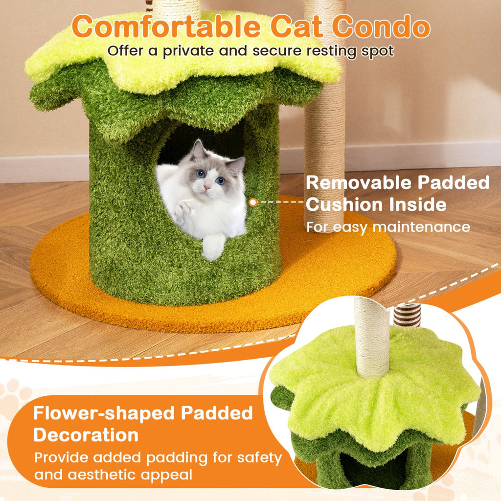 46 Inch Tall Cat Tree Multi-Level with Padded Perch and Hanging Basket Bed - Majestic Pet Kingdom