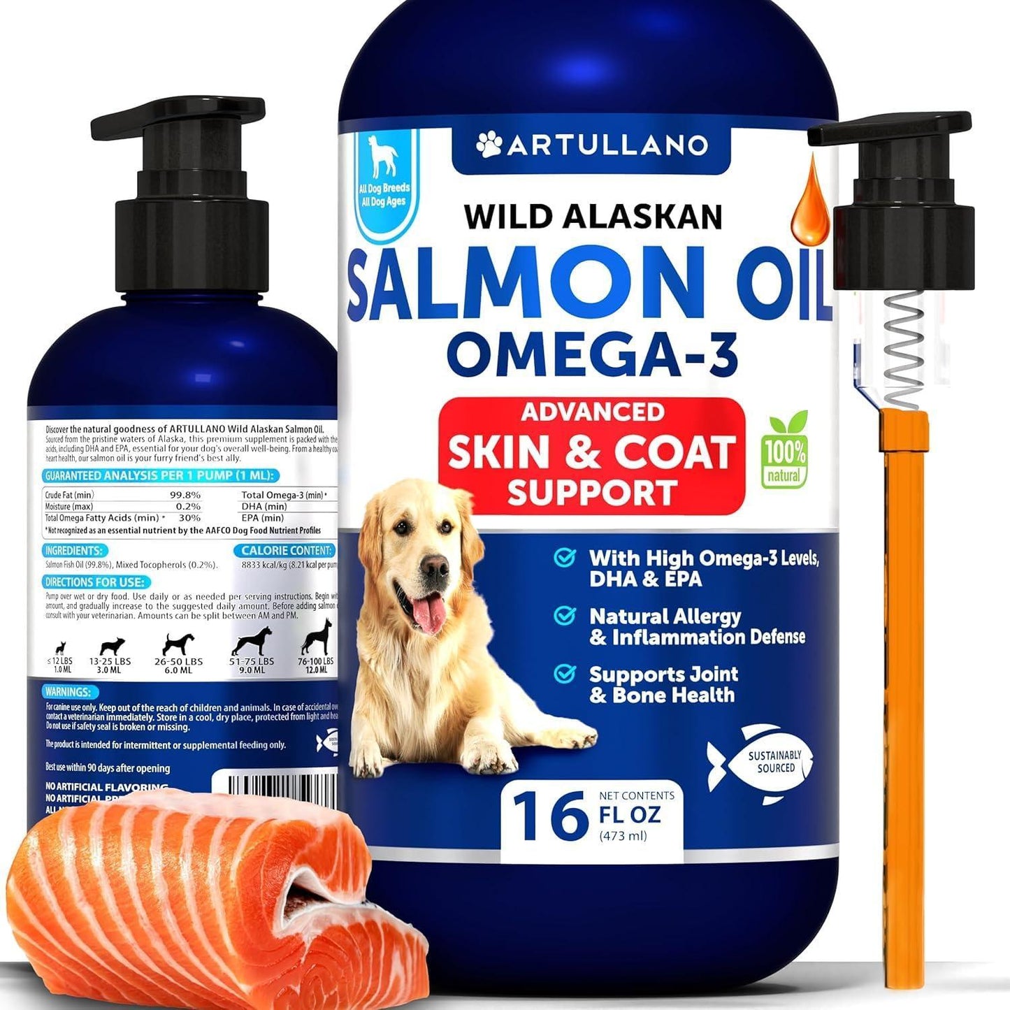 Wild Alaskan Salmon Oil for Dogs - Omega-3 Coat Care 16oz