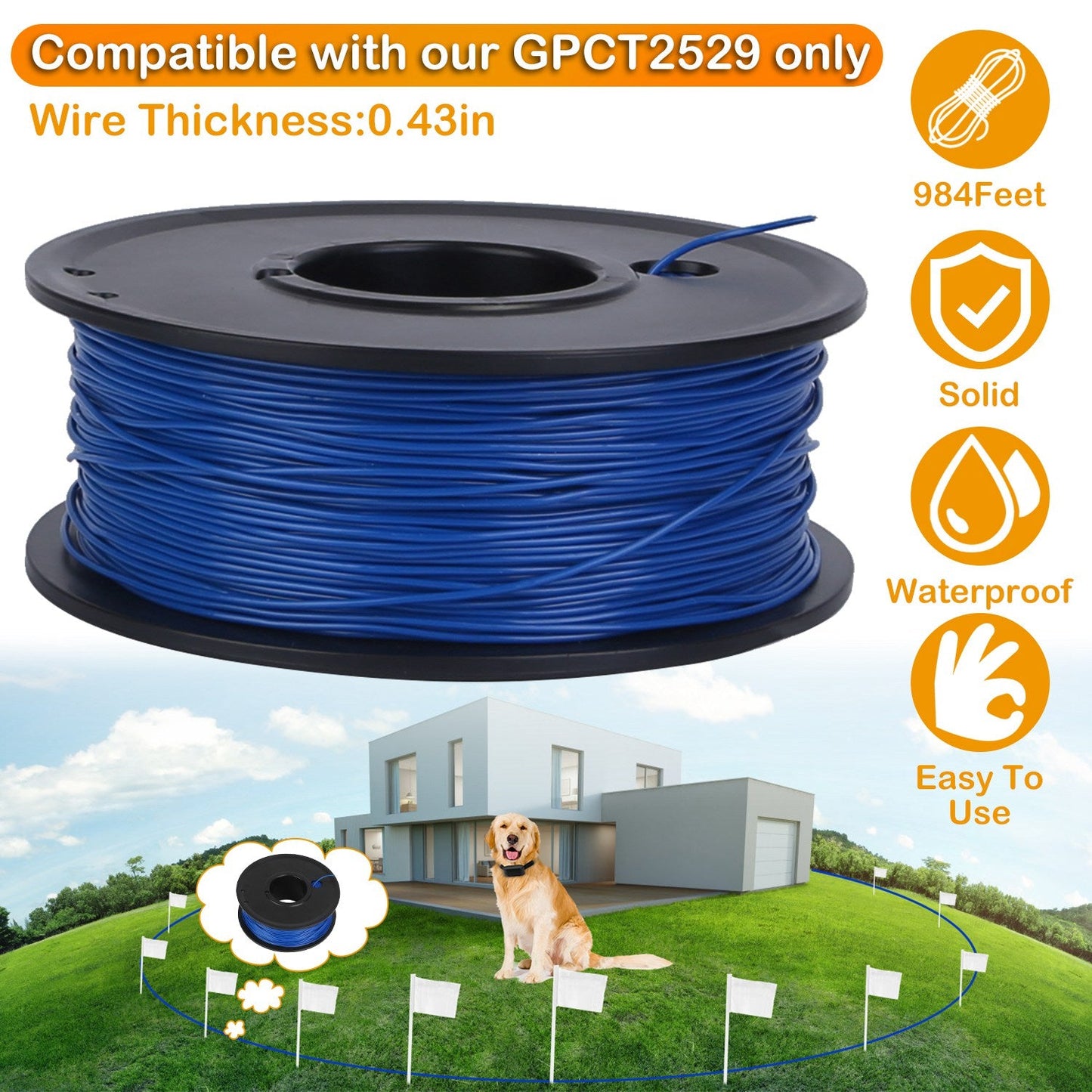 656 Feet 0.43in Dog Fence Wire Copper Boundary Wire for GPCT2529 Dog Fence System | Purrfect Pet Kingdom