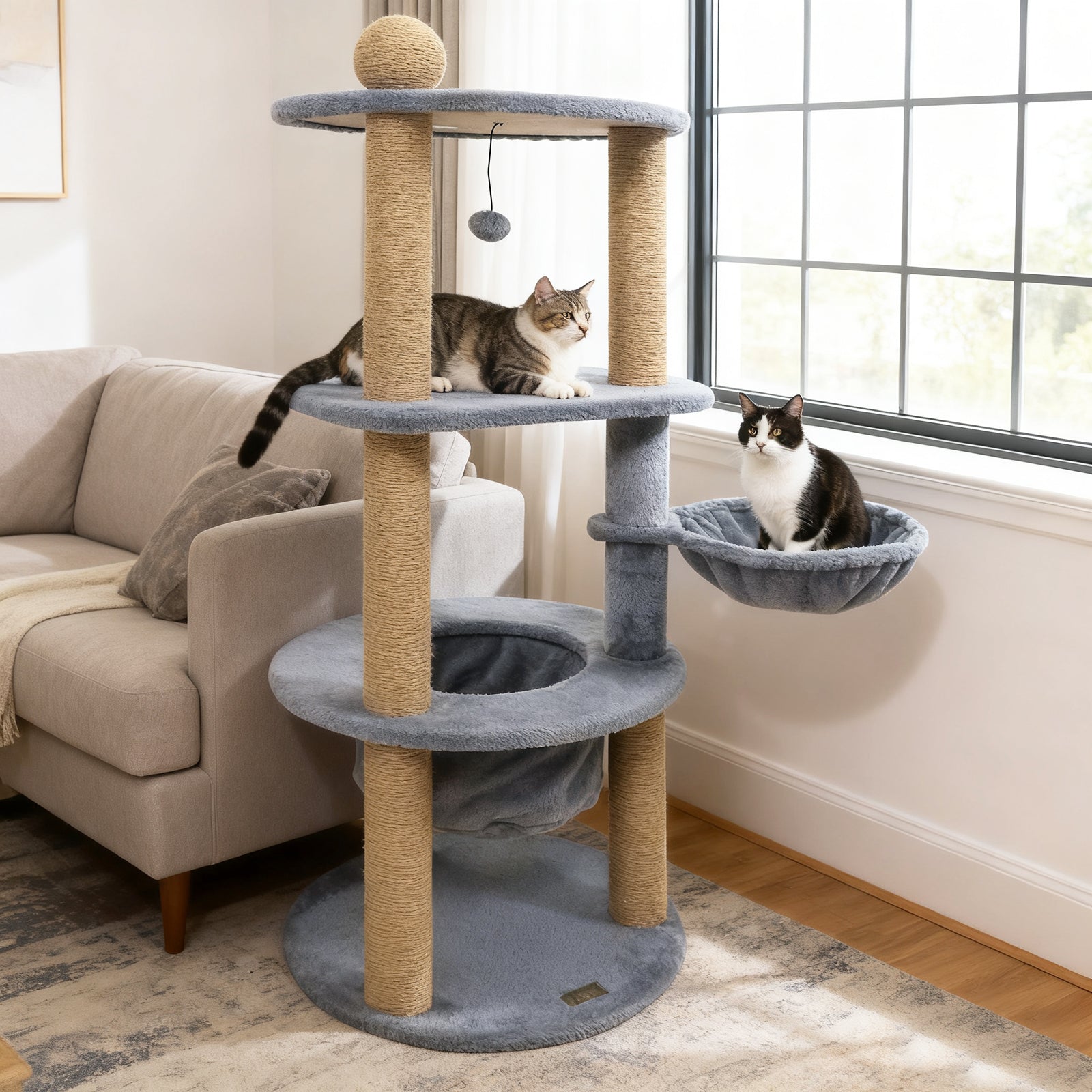 47 Inches Tall Cat Tower with Cat Nest and Scratching Posts-Gray - Majestic Pet Kingdom