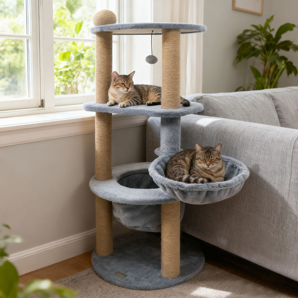 47 Inches Tall Cat Tower with Cat Nest and Scratching Posts-Gray - Majestic Pet Kingdom