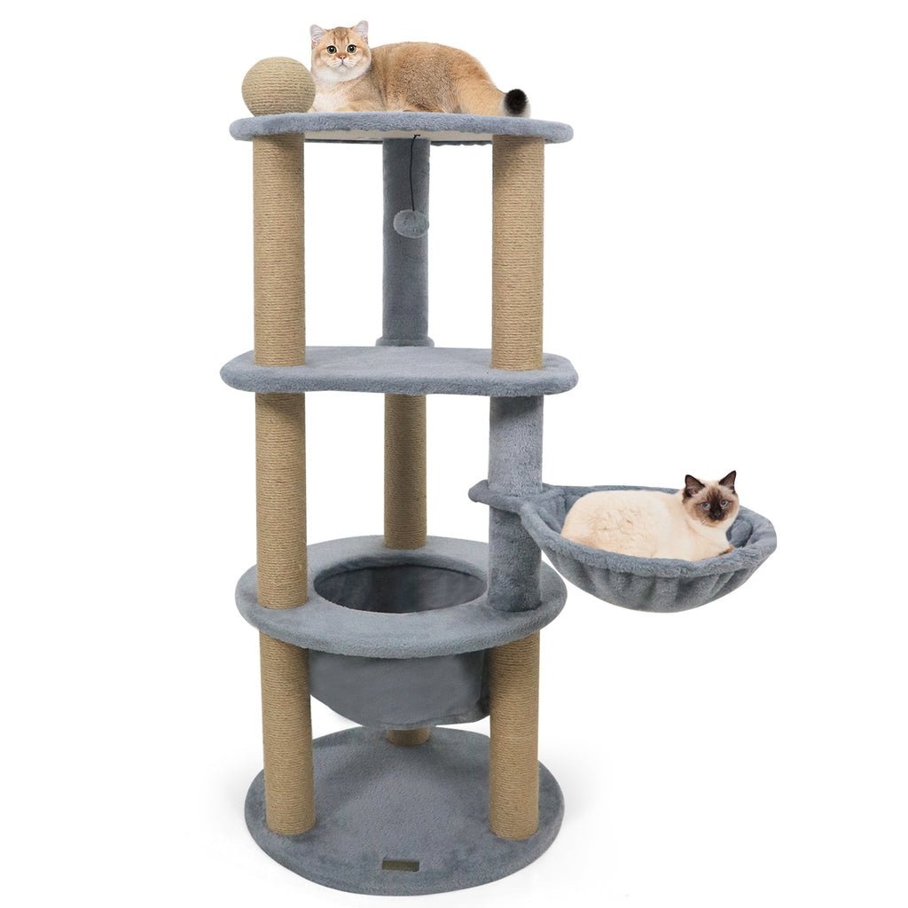 47 Inches Tall Cat Tower with Cat Nest and Scratching Posts-Gray - Majestic Pet Kingdom