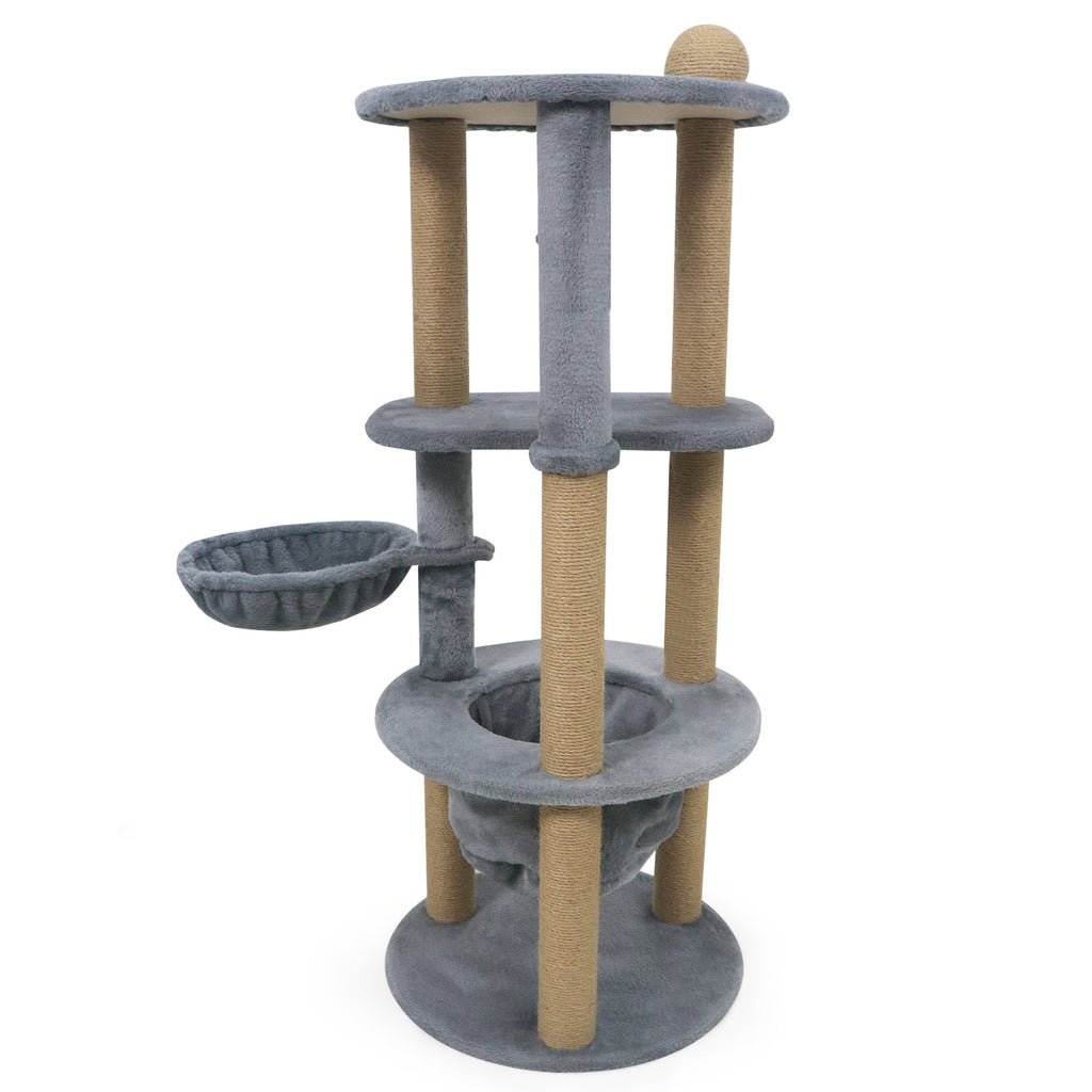 47 Inches Tall Cat Tower with Cat Nest and Scratching Posts-Gray - Majestic Pet Kingdom