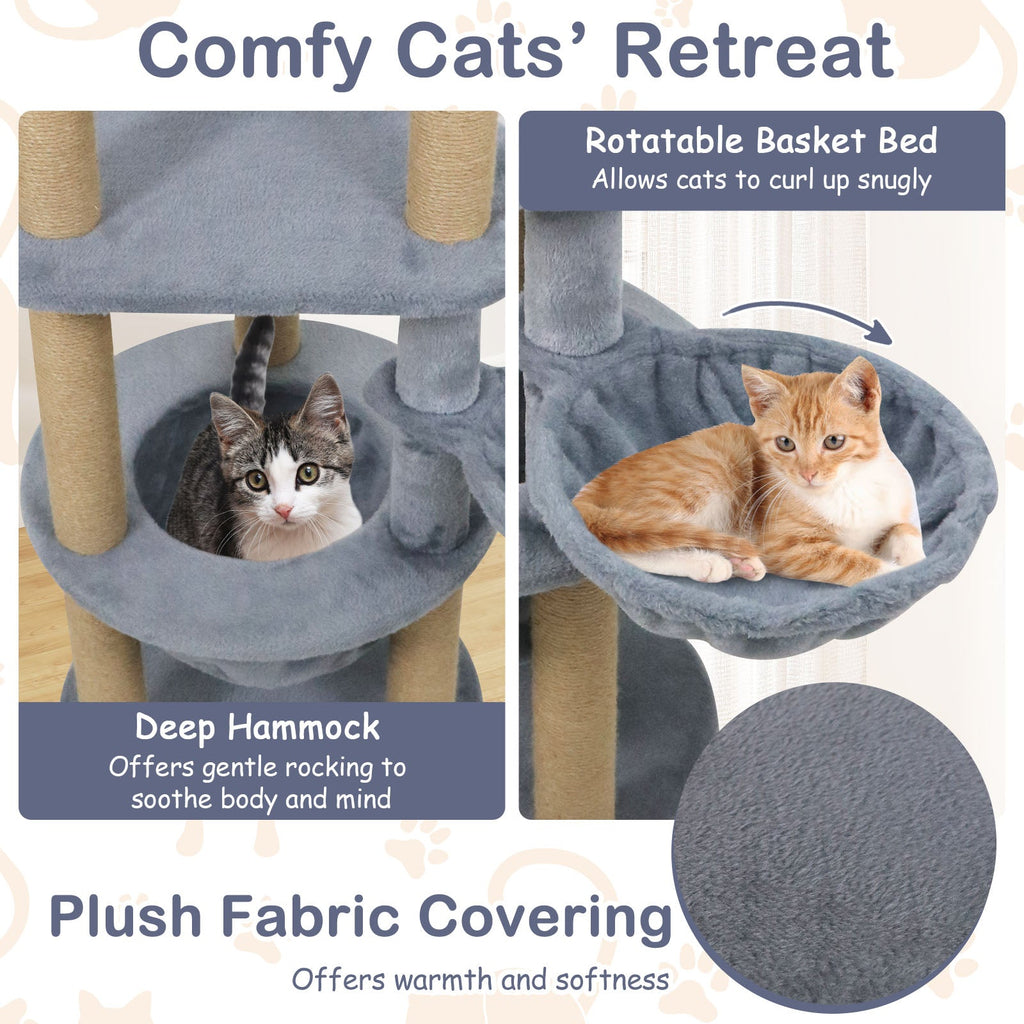 47 Inches Tall Cat Tower with Cat Nest and Scratching Posts-Gray - Majestic Pet Kingdom