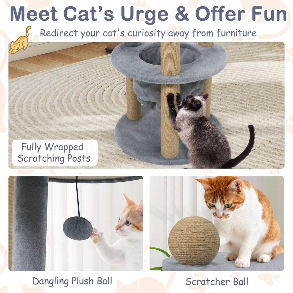 47 Inches Tall Cat Tower with Cat Nest and Scratching Posts-Gray - Majestic Pet Kingdom