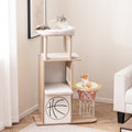 47 Inches Wooden Cat Tree with 2-Story Cat Condo and Basketball Hoop Hammock-Natural - Majestic Pet Kingdom