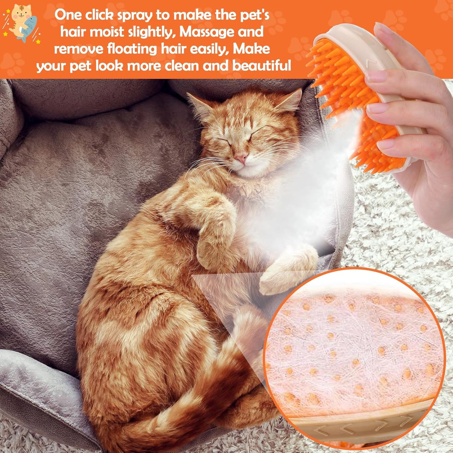 Cat Grooming Brush 4-in-1 Steamy Spray with UV Detector Comb - Detail Angle 7 | Majestic Pet Kingdom