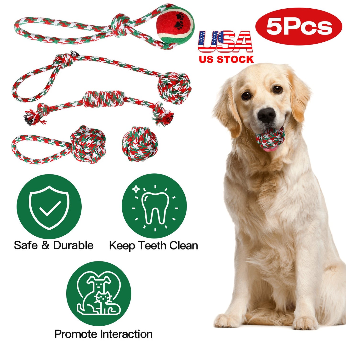 5Pcs Christmas Dog Rope Chew Toys Dog Interactive Toys Set for Puppy Small Medium Aggressive Chewers Dogs Training Teething Playing | Purrfect Pet Kingdom